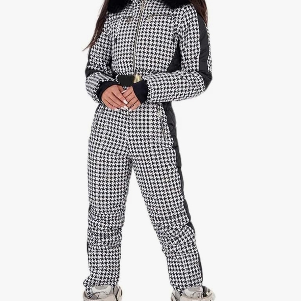 Stylish Elegant Black and White Houndstooth Snowsuit